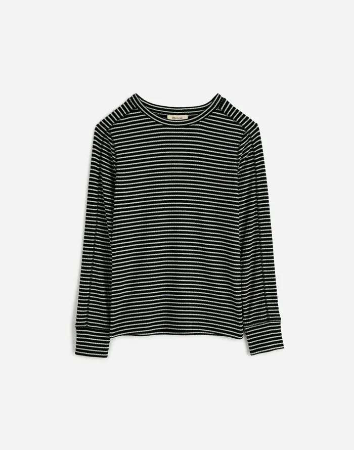 Madewell Plus Ribbed Crewneck LongSleeve Tee In Stripe Luxury Forest Women Tees
