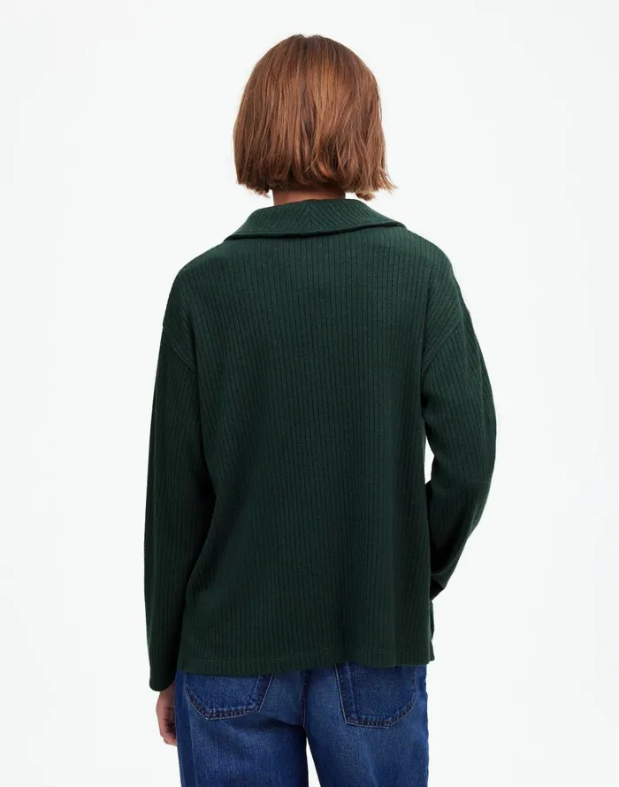 Madewell Relaxed LongSleeve Polo Tee Hthr Obsidian Women Sweaters