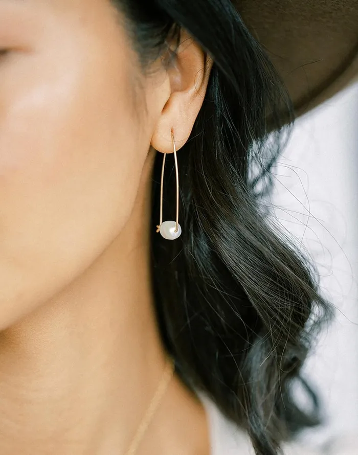 Madewell Sara Patino Jewelry Large Floating Pearl Hoops Gold Women Jewelry