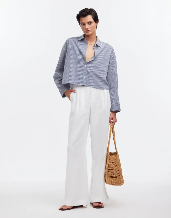 Madewell StraightHem Shirt Blue And White Even Stripe Women Tops and Shirts