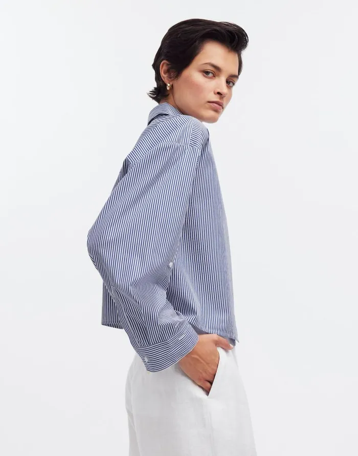 Madewell StraightHem Shirt Blue And White Even Stripe Women Tops and Shirts