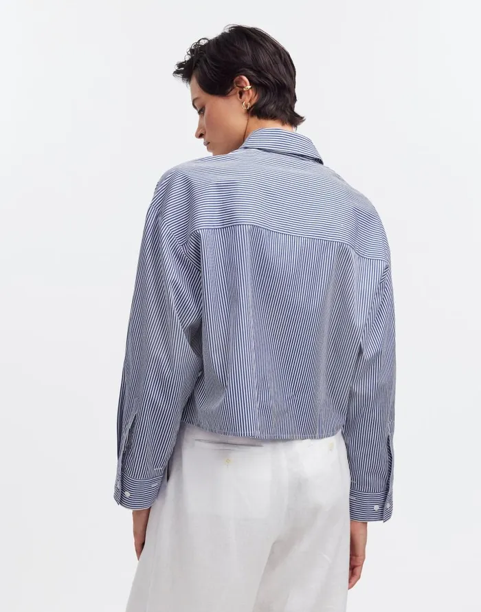 Madewell StraightHem Shirt Blue And White Even Stripe Women Tops and Shirts