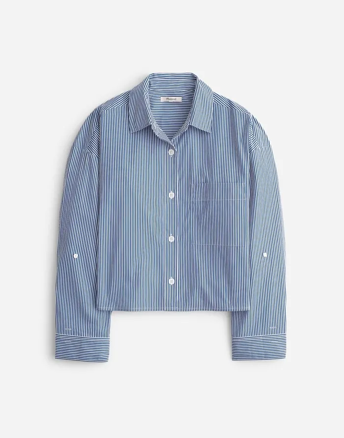 Madewell StraightHem Shirt Blue And White Even Stripe Women Tops and Shirts