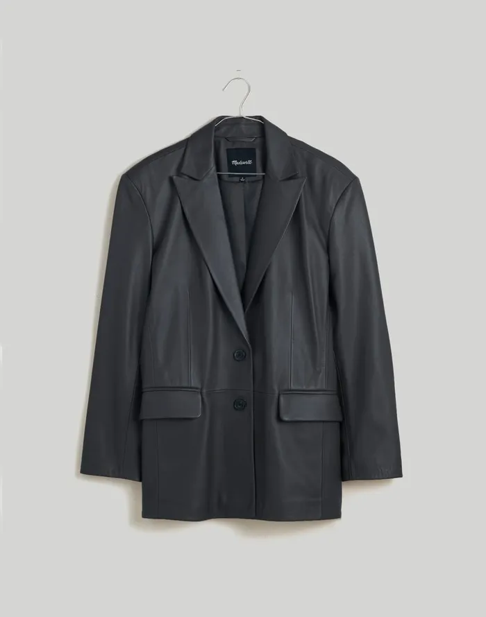 Madewell The Bedford Oversized Blazer In Leather True Black Women Coats Jackets