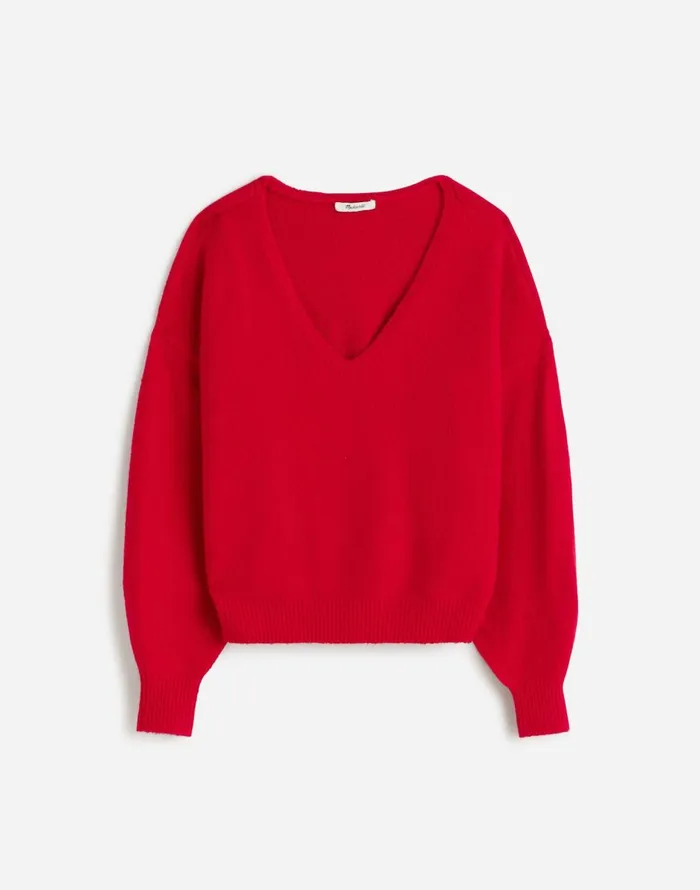 Madewell Wedged VNeck Sweater Bright Cherry Women Sweaters