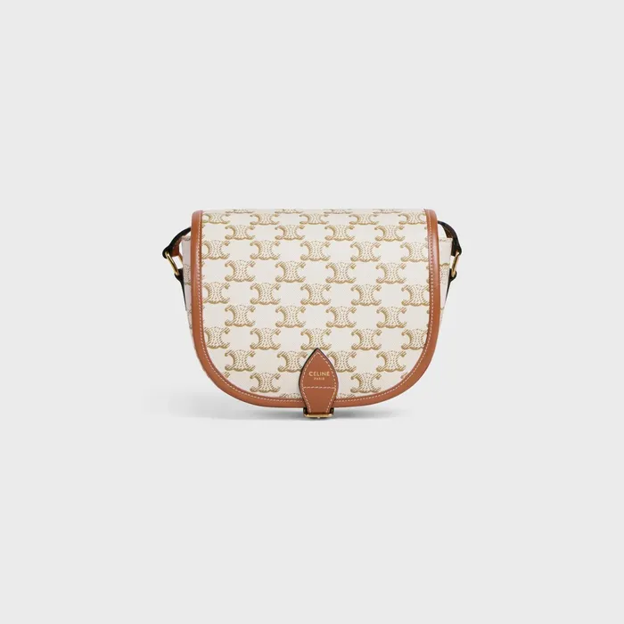 Medium Folco Bag In Triomphe Canvas And Calfskin White Women CELINE TRIOMPHE CANVAS