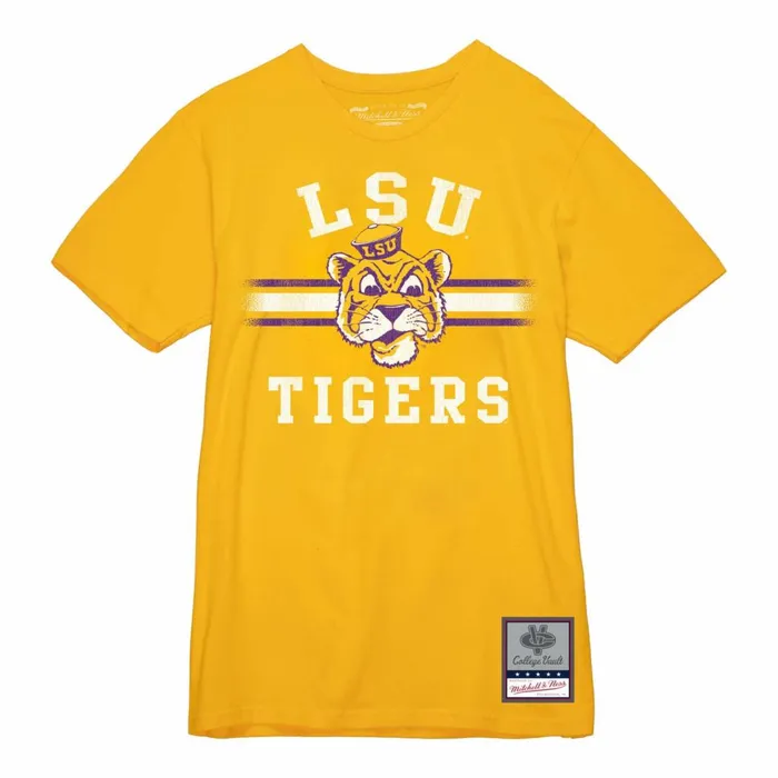 Men039s Collegiate Mitchell and Ness Vintage Stripes Tee Louisiana State University