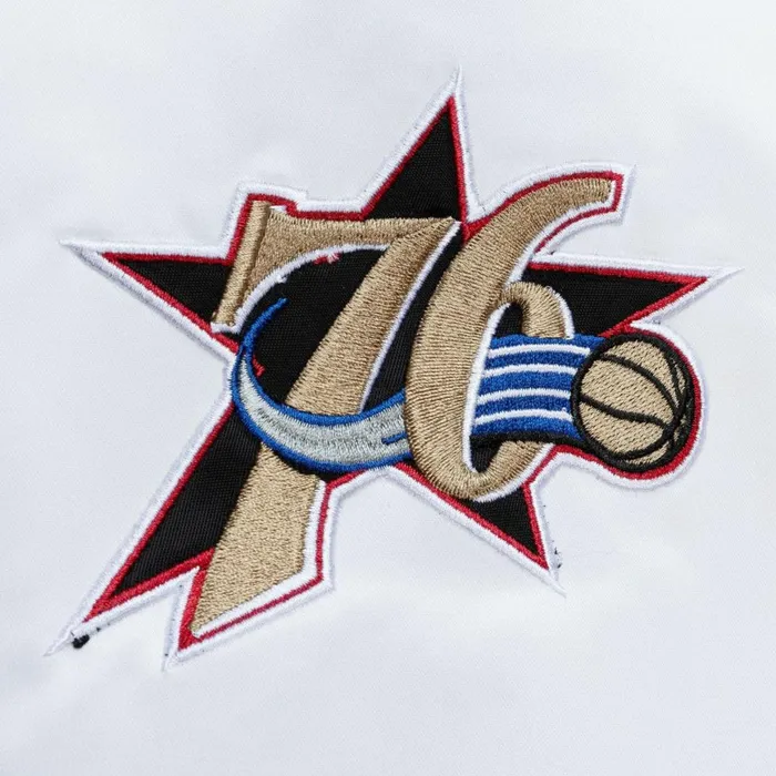Men039s Jackets and Outerwear Mitchell and Ness City Collection Lightweight Satin Jacket Philadelphia 76ers