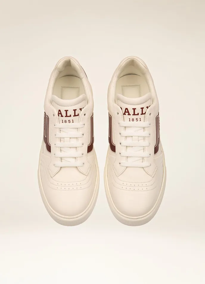 Men Bally Sneakers Triumph 8211 Leather Sneakers In White and Heritage Red