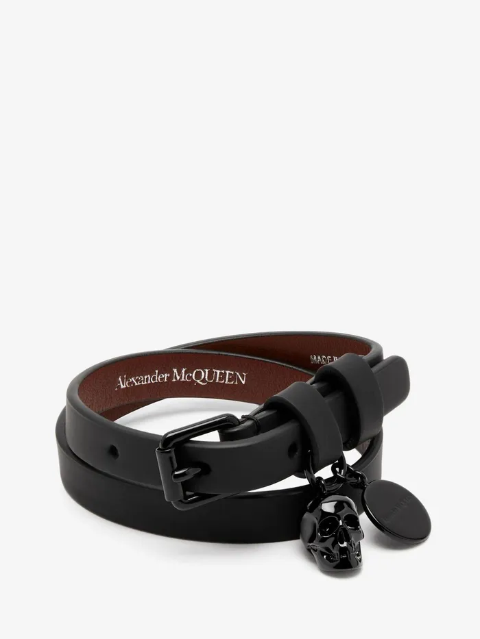 Men Bracelets Alexander McQueen Double Wrap Bracelet Black