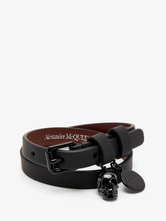 Men Bracelets Alexander McQueen Double Wrap Bracelet Black