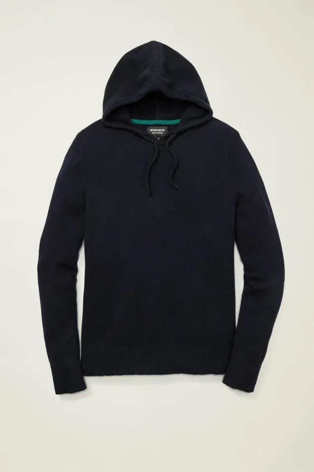Men Cashmere Hoodie Navy Blue Bonobos Sweatshirts and Hoodies