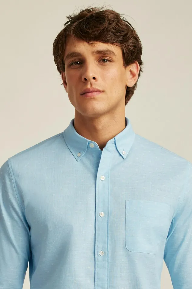 Men Everyday Shirt Blue Chambray Dobby Dot Bonobos Casual Shirts