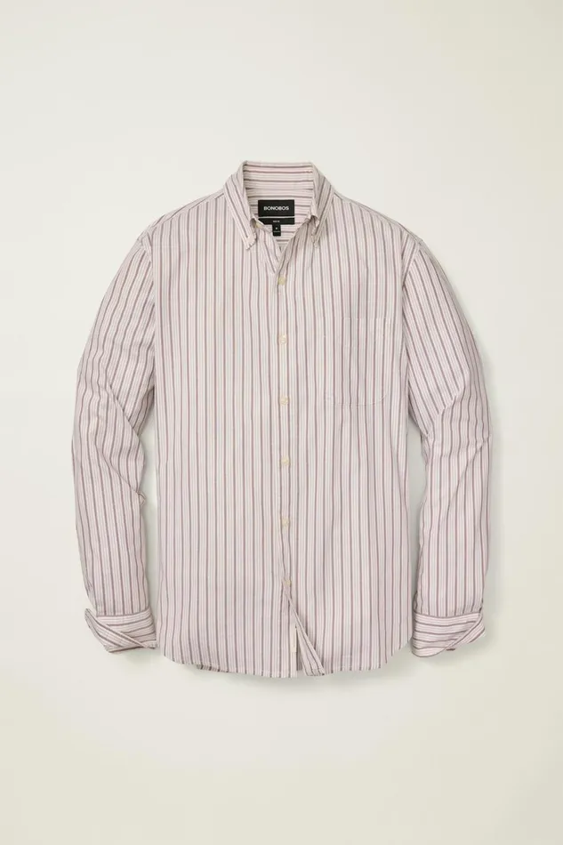Men Everyday Shirt Maroon Stripe Bonobos Casual Shirts