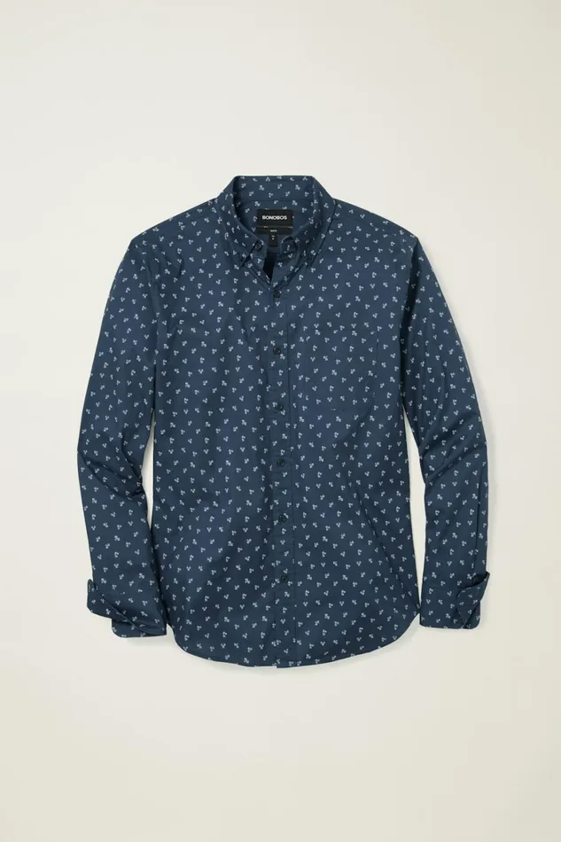 Men Everyday Shirt Navy Violet Floral Bonobos Casual Shirts
