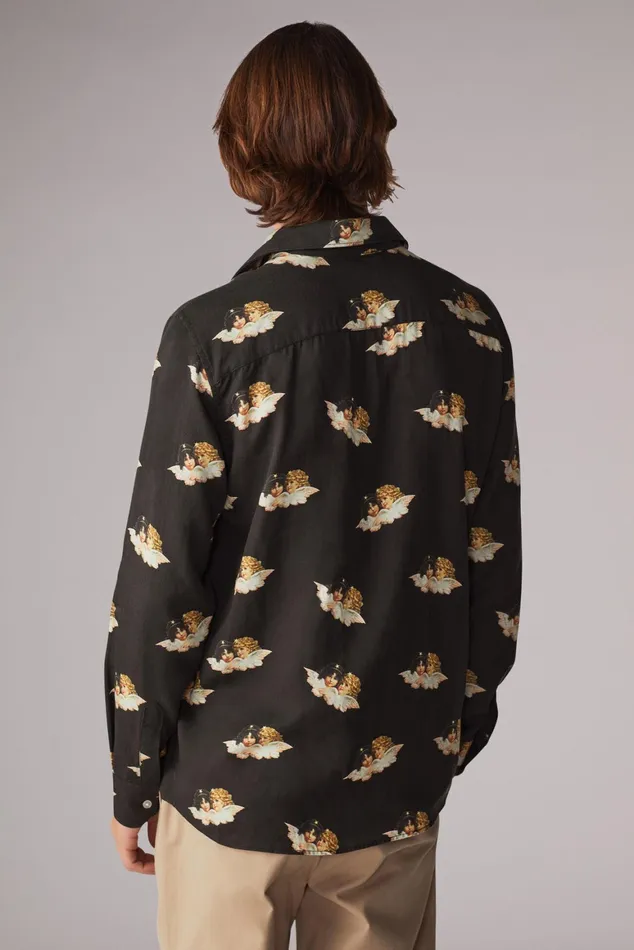 Men Fiorucci Shirts All Over Angels Shirt Black Men Fiorucci Shirts All Over Angels Shirt Black