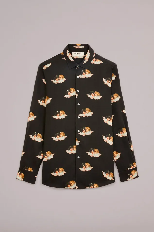Men Fiorucci Shirts All Over Angels Shirt Black Men Fiorucci Shirts All Over Angels Shirt Black