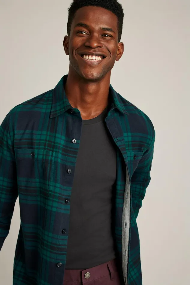Men Fireside Flannel Shirt Navy Night Plaid Bonobos Overshirts
