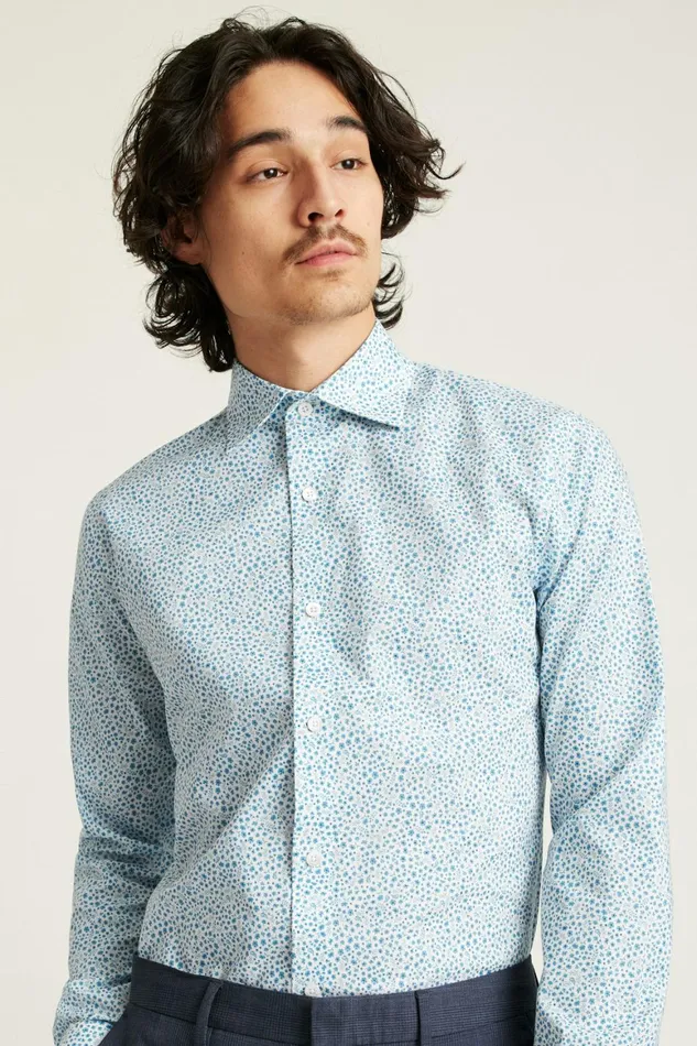 Men Jetsetter Stretch Dress Shirt Blue Bordeta Floral Bonobos Business Casual Shirts