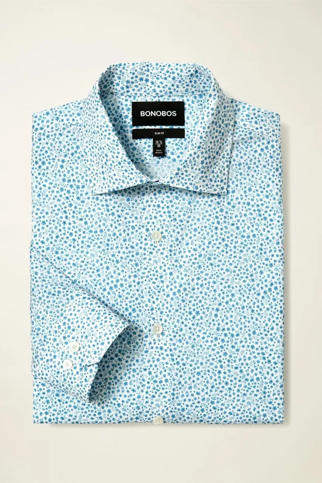 Men Jetsetter Stretch Dress Shirt Blue Bordeta Floral Bonobos Business Casual Shirts