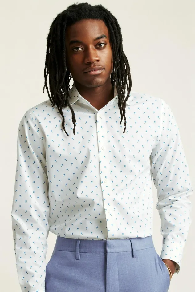 Men Jetsetter Stretch Dress Shirt Blue Modest Floral Bonobos Business Casual Shirts