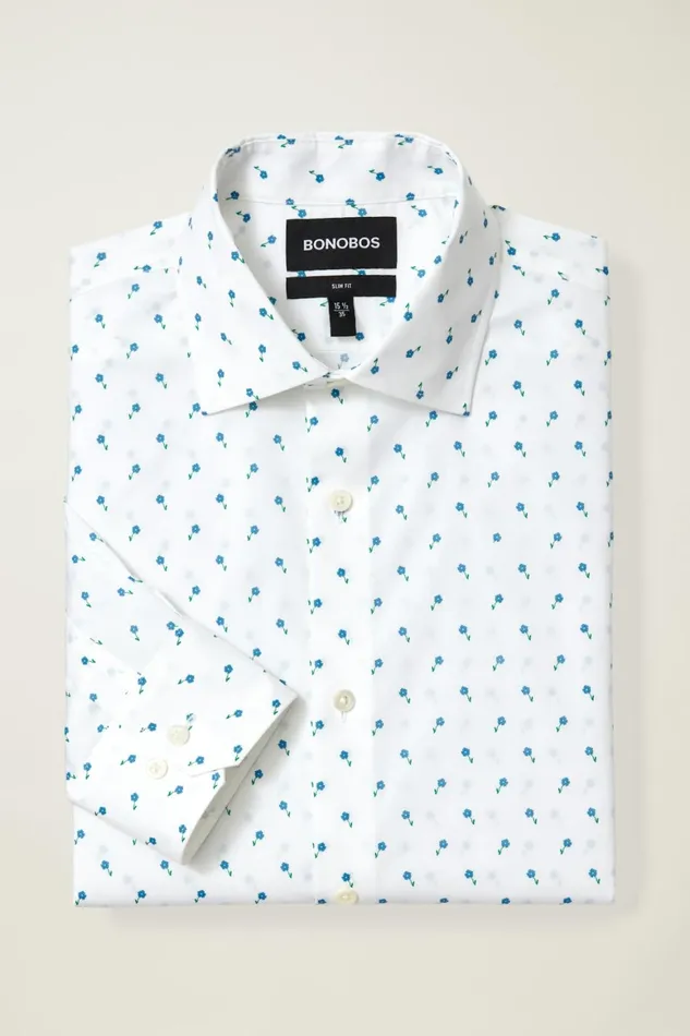 Men Jetsetter Stretch Dress Shirt Blue Modest Floral Bonobos Business Casual Shirts