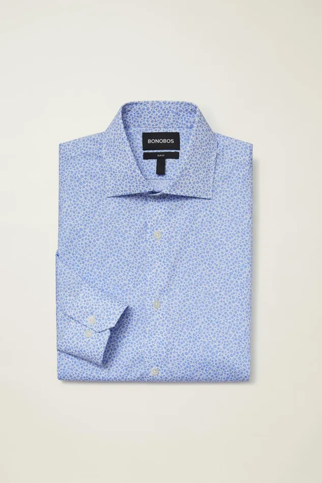 Men Jetsetter Stretch Dress Shirt Blue Paterson Floral Bonobos Business Casual Shirts