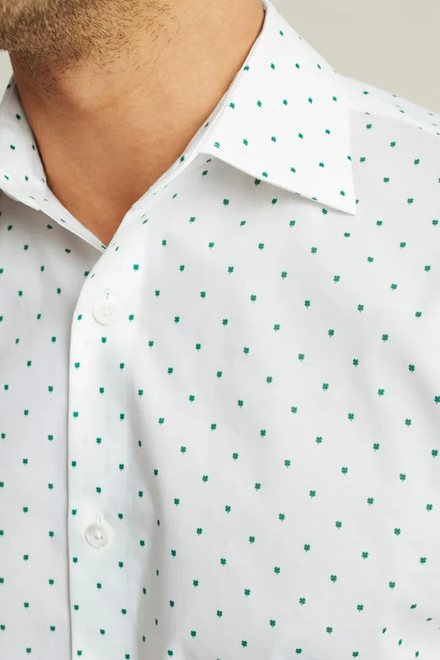 Men Jetsetter Stretch Dress Shirt Green Micro Clovers Bonobos Business Casual Shirts