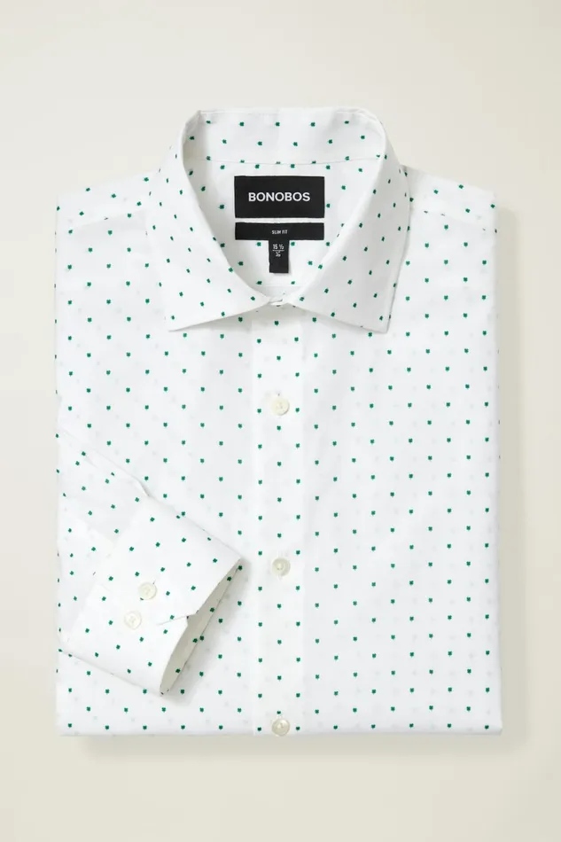 Men Jetsetter Stretch Dress Shirt Green Micro Clovers Bonobos Business Casual Shirts