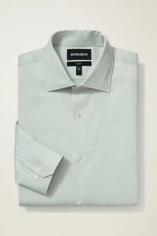 Men Jetsetter Stretch Dress Shirt Sage Green Herringbone Bonobos Business Casual Shirts