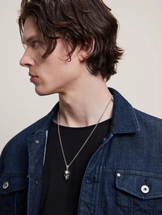 Men Jewelry John Varvatos SILVER DISTRESSED SKULL NECKLACE Silver