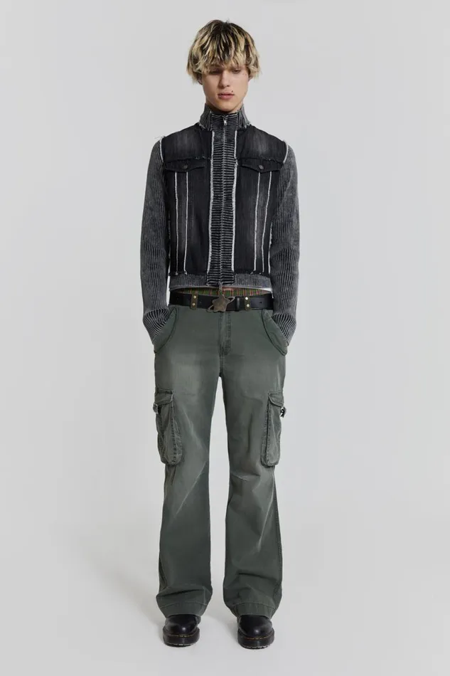 Men Khaki Straight Leg Cargo Trousers Jaded London Cargo Pants
