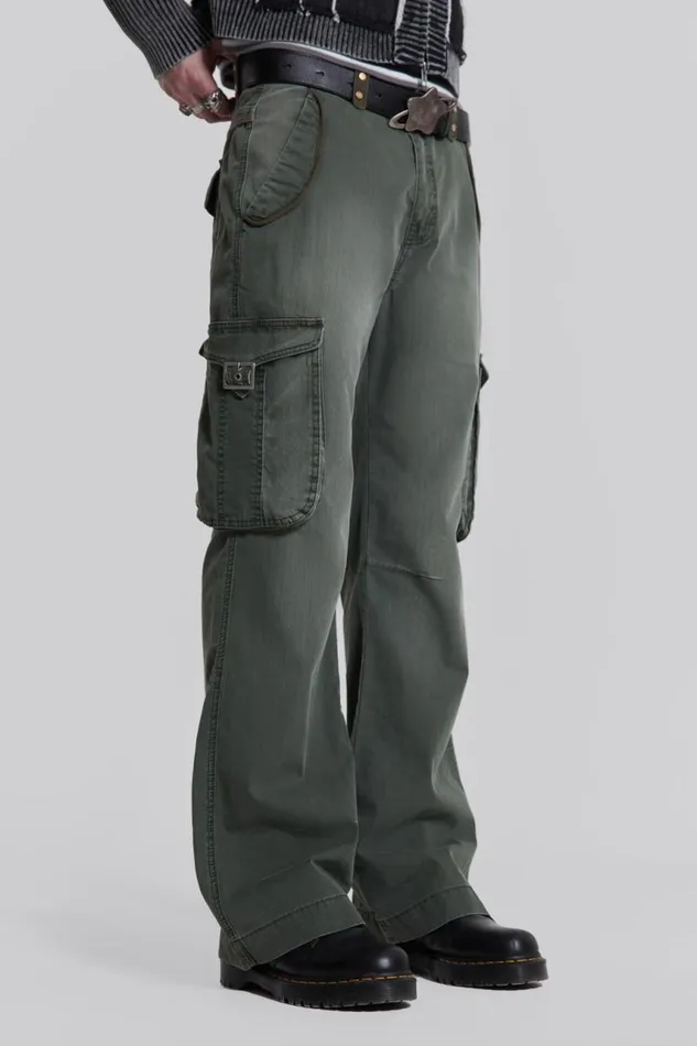 Men Khaki Straight Leg Cargo Trousers Jaded London Cargo Pants