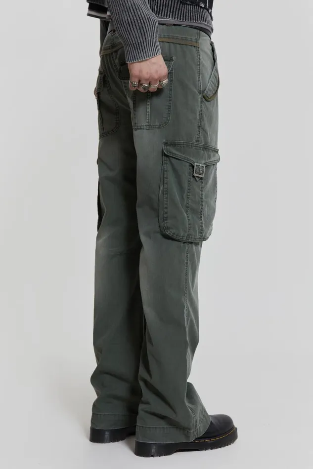 Men Khaki Straight Leg Cargo Trousers Jaded London Cargo Pants