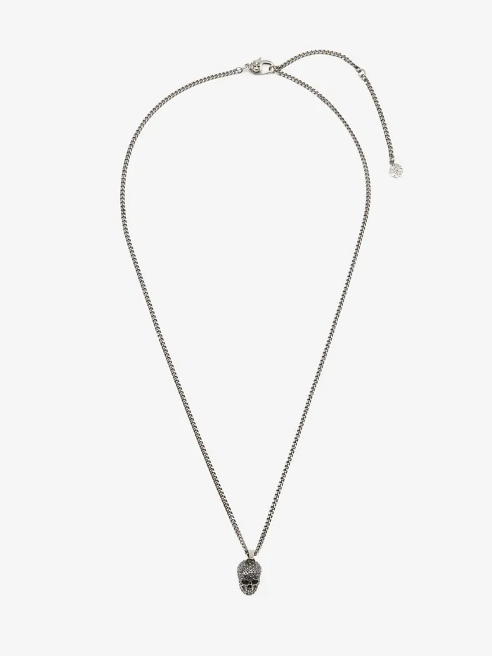 Men Necklaces Alexander McQueen Pave Skull Necklace Antique Silver