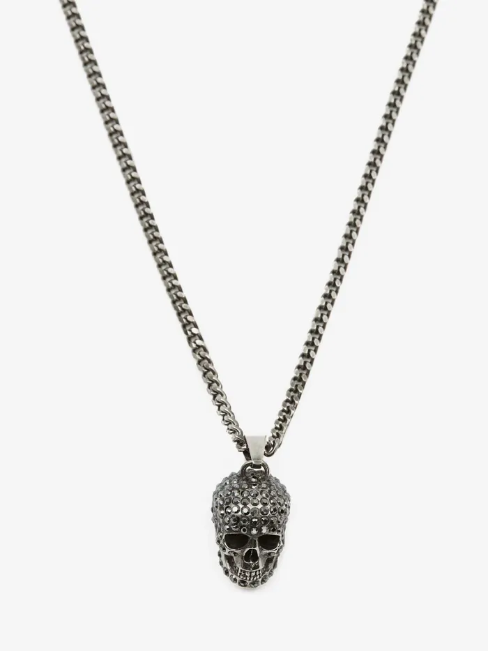 Men Necklaces Alexander McQueen Pave Skull Necklace Antique Silver