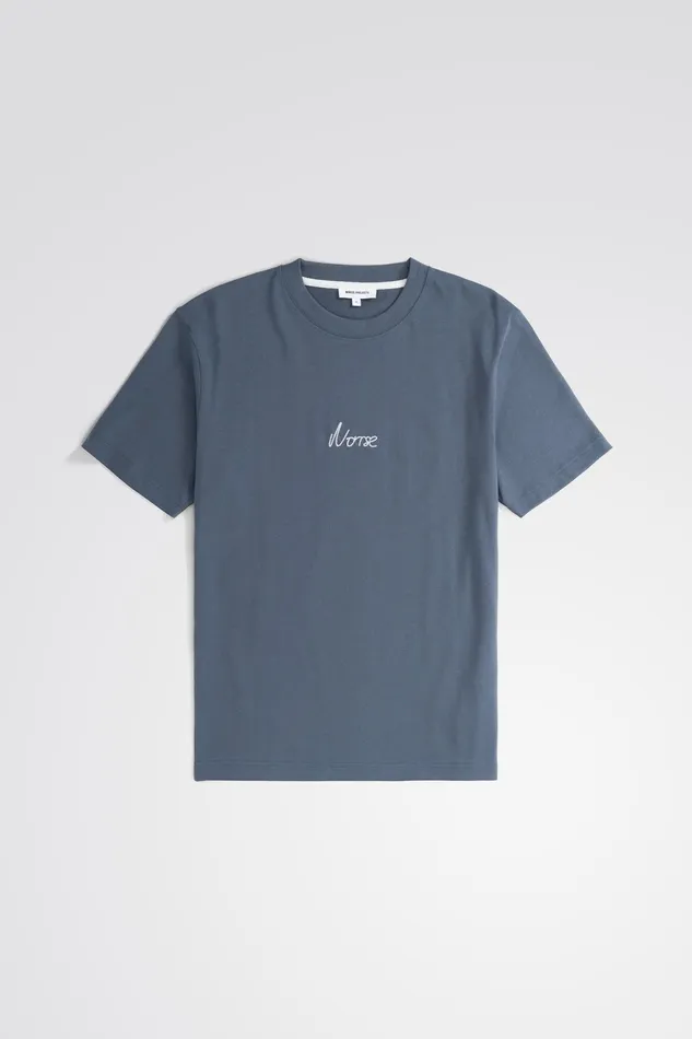 Men Norse Projects TShirts Johannes Organic Chain Stitch Logo Tshirt Steel Blue