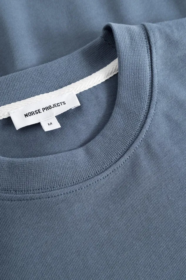 Men Norse Projects TShirts Johannes Organic Chain Stitch Logo Tshirt Steel Blue