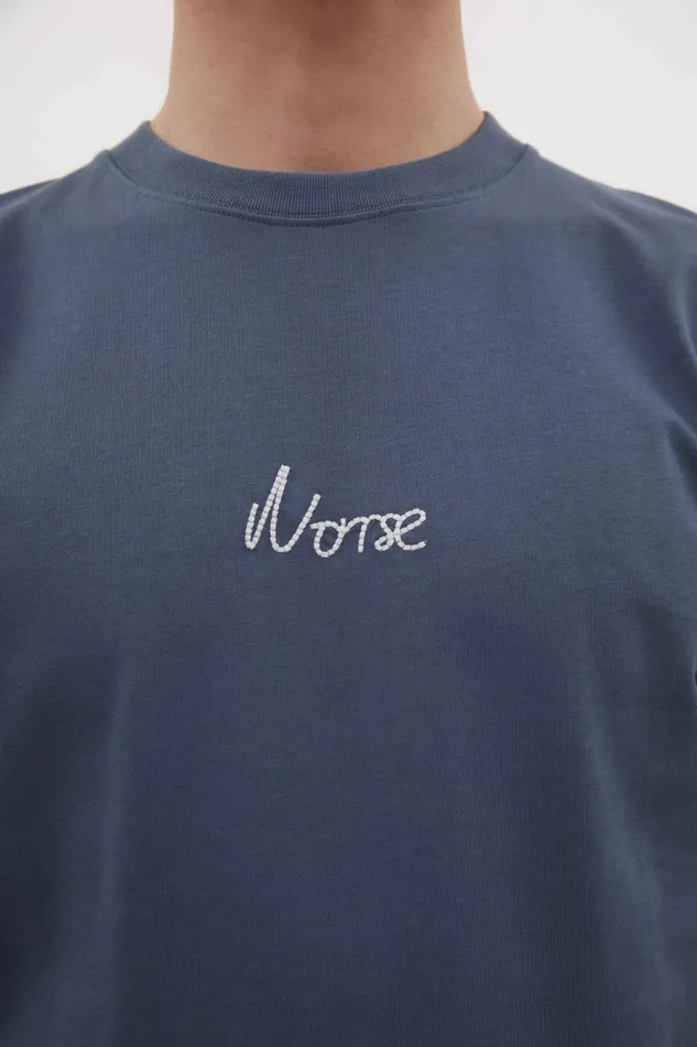 Men Norse Projects TShirts Johannes Organic Chain Stitch Logo Tshirt Steel Blue
