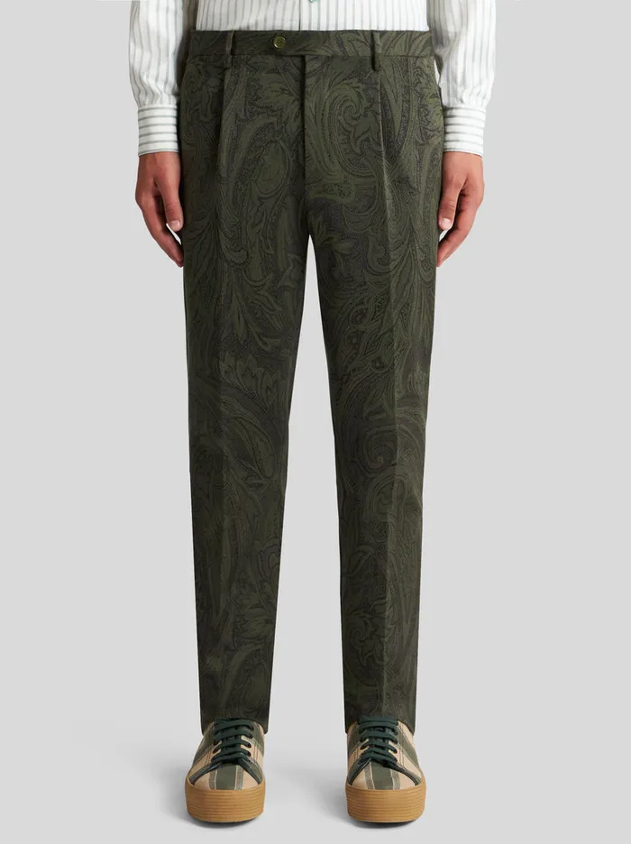 Men Paisley Cotton Jacquard Trousers Etro Trousers