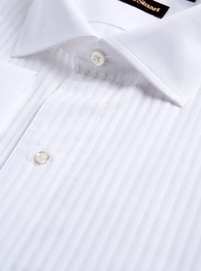 Men Paul Stuart Dress Shirts Narrow Pleat Formal Shirt White