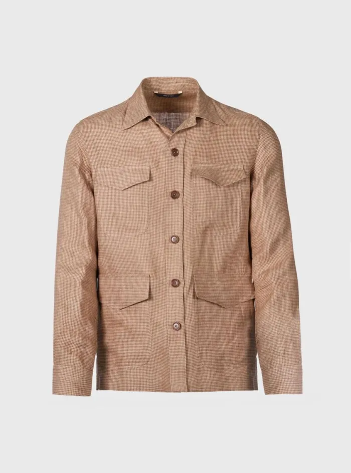 Men Paul Stuart Outerwear Linen Houndstooth Safari Jacket Gold