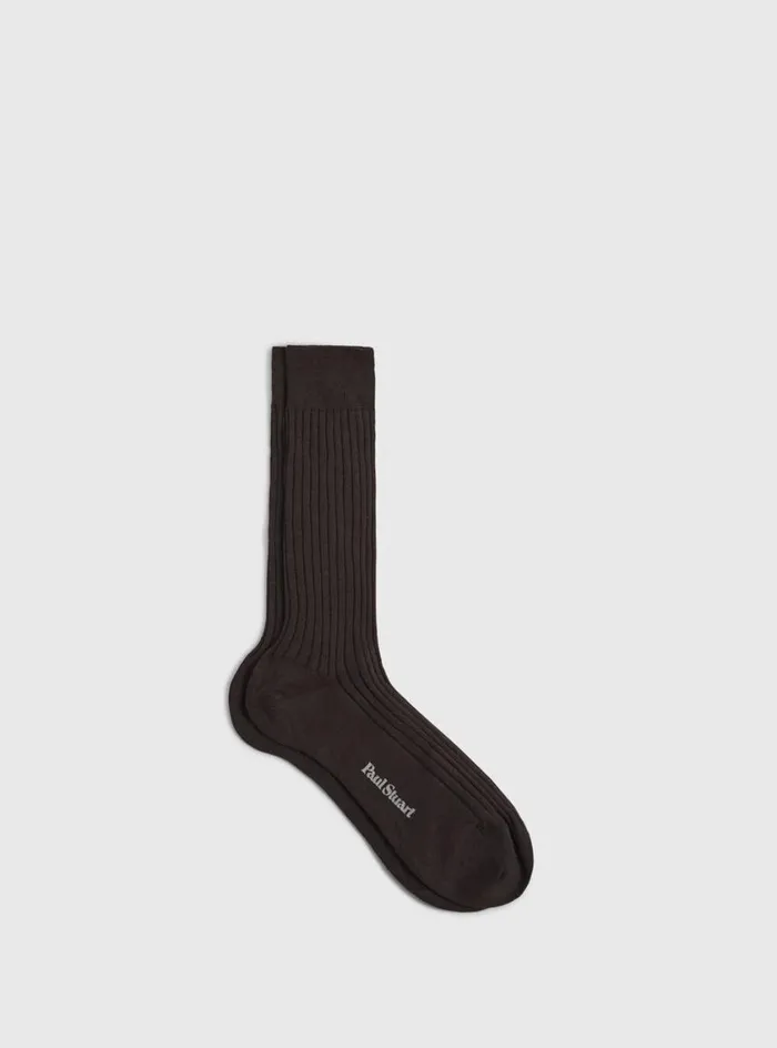 Men Paul Stuart Socks Classic Merino Wool Ribbed Sock Brown