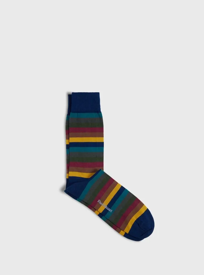 Men Paul Stuart Socks Colorful Stripe Sock Dark Blue