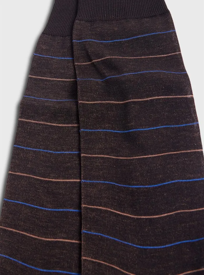 Men Paul Stuart Socks Cotton Horizontal Stripe Sock Brown
