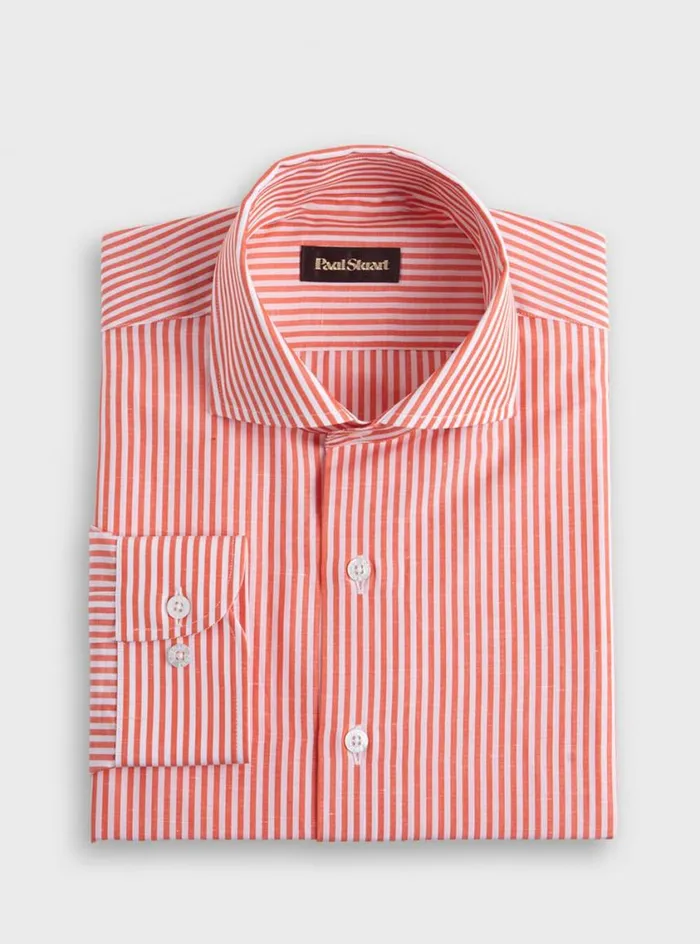 Men Paul Stuart Sport Shirts Bengal Stripe Cotton and Linen Sport Shirt Orange