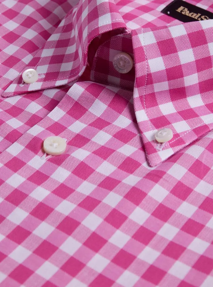 Men Paul Stuart Sport Shirts Cotton Gingham Sport Shirt Bright Pink