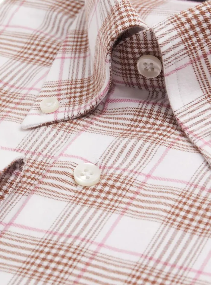 Men Paul Stuart Sport Shirts Plaid Flannel On Cream Ground Sport Shirt Brownpink