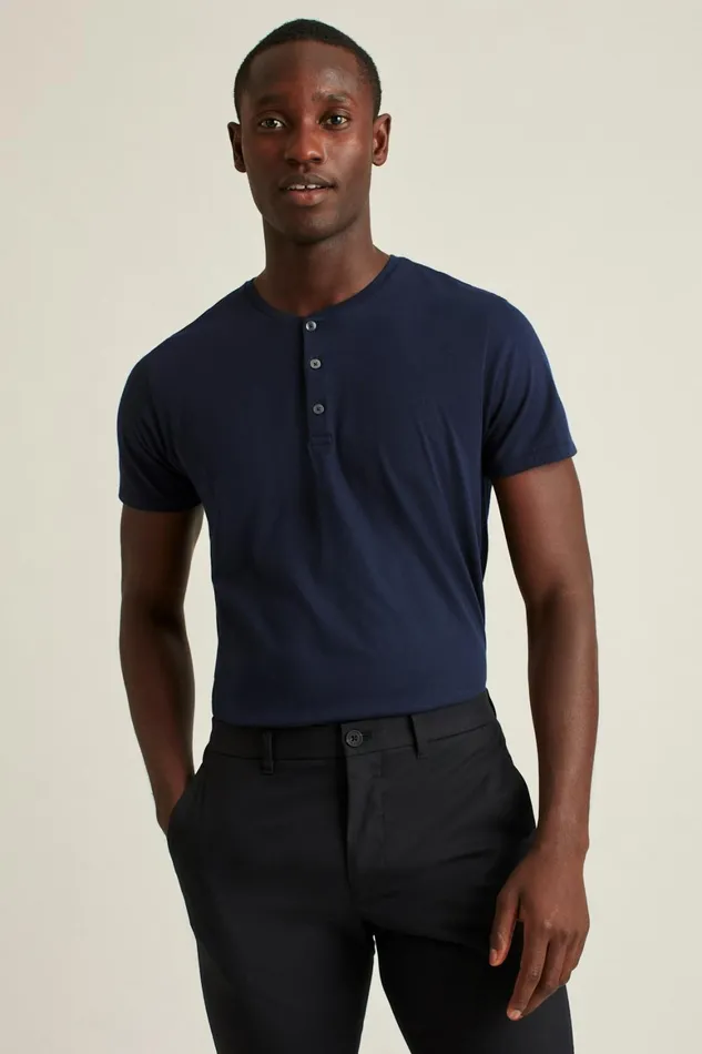 Men Pima Performance Short Sleeve Henley Navy Bonobos Henleys