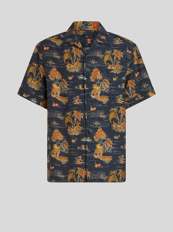 Men Printed Silk Bowling Shirt Etro Shirts